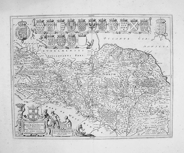 An old map of the North Riding of Yorkshire in black and white.