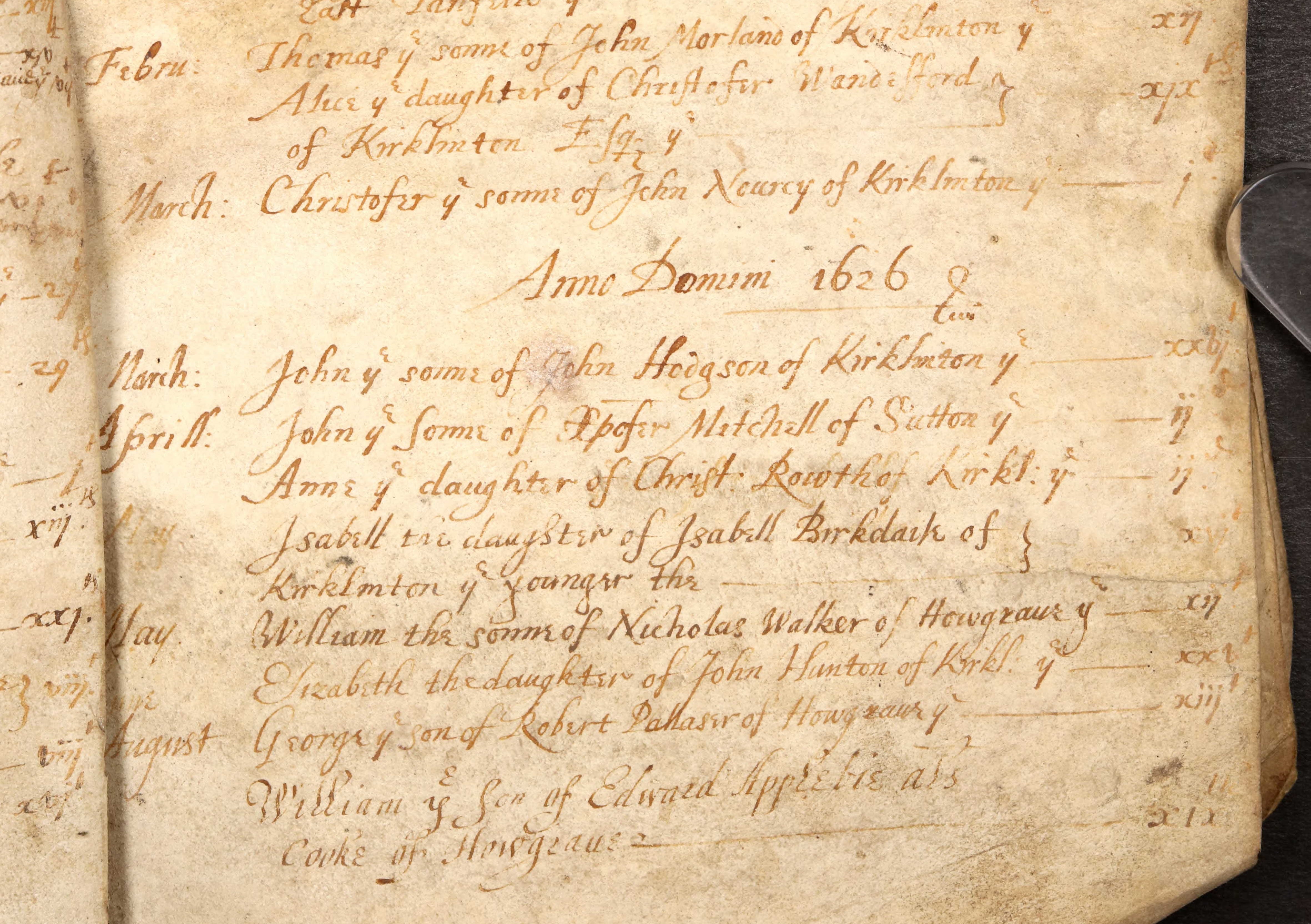 An image of a page from a 17th century parish register