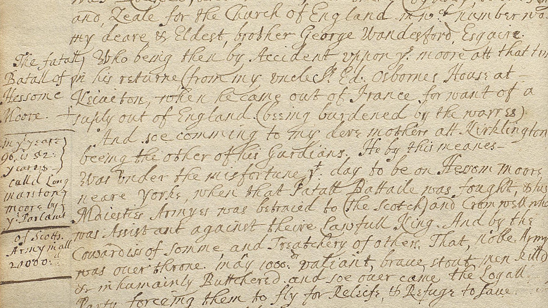 An open book, with handwriting down the first third of the verso, and a blank ruled page on the recto